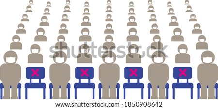 A person wearing a face mask who sits in a chair at intervals. Image illustration of new normal.