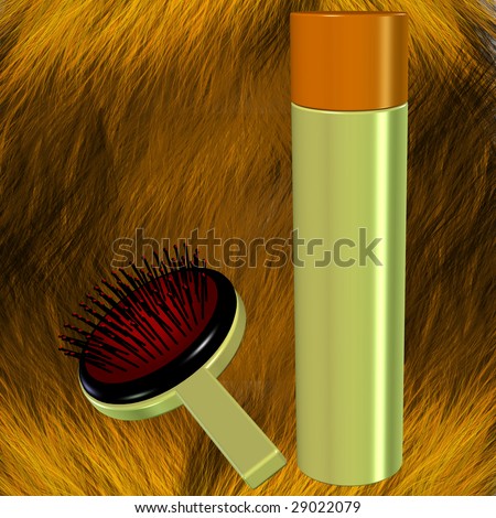 3D of Hair Spray and a Brush in a Furry Hair Background