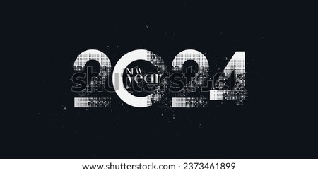 Luxury happy new year 2024 vector design. With shiny silver metallic halftone style. Premium vector background 2024.