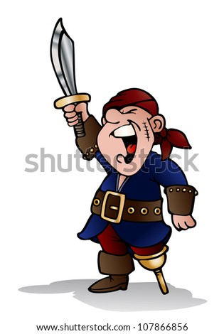 illustration of a male pirate hold sword ready to attack on isolated white background