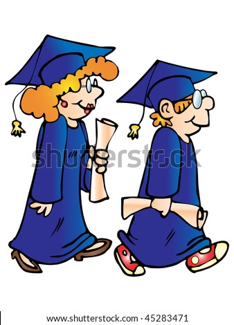 A graduation for a happy young man and woman; already graduate