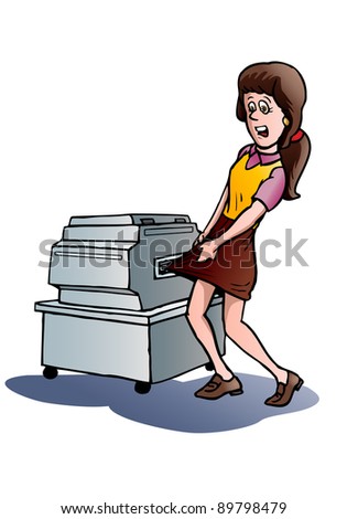 illustration of a business woman with copy machine pulling her skirt up  over a  white background