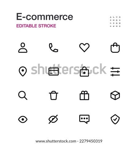 E-commerce icons set. Outline editable icons. Set of vector line icons. Simple thin line design.