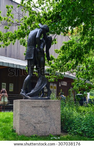 NEW YORK - CIRCA 2011: Bronze sculpture of Romeo and Juliet in Central Park, New York City, USA