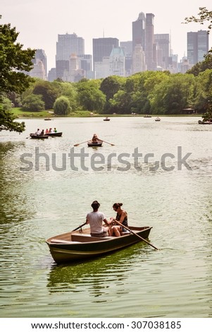 NEW YORK - CIRCA 2011: Romantic boat ride in Central Park, New York City, USA