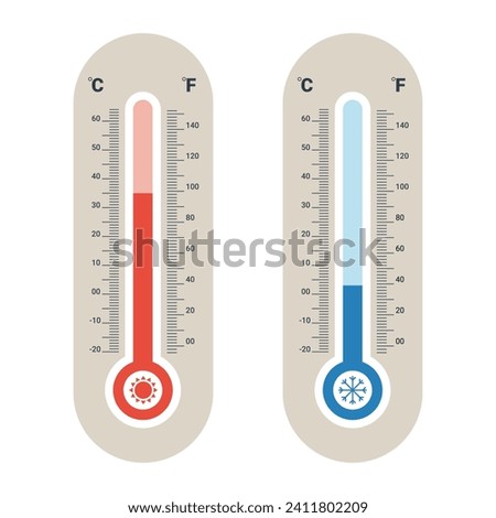 Thermometer hot and cold temperature measuring in degrees celsius and fahrenheit