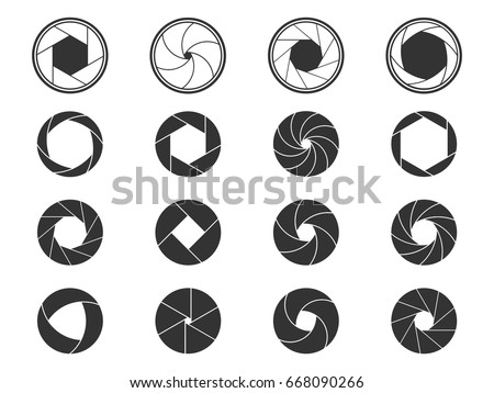 Set of camera shutter aperture icons 