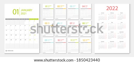 Calendar 2021, calendar 2022 week start Monday corporate design template vector.