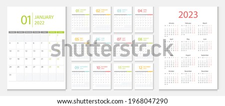 Calendar 2022, calendar 2023 week start Monday corporate design template vector.