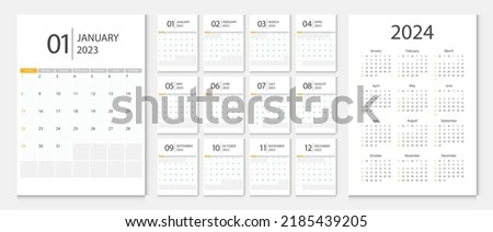 Calendar 2023, calendar 2024 week start Sunday corporate design template vector.