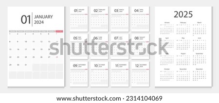 Calendar 2024, calendar 2025 week start Monday corporate design template vector. Desk calendar 2024.