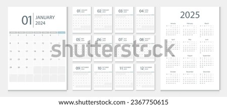 Calendar 2024, calendar 2025 week start Monday corporate design template vector.