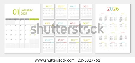 Calendar 2025, calendar 2026 week start Monday corporate design template vector.