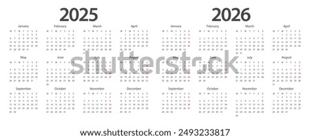 Calendar 2025, calendar 2026 week start Monday corporate design planner template.