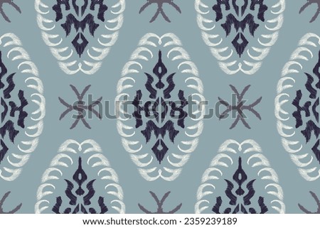 Floral Ikat pattern embroidery vector illustration. Blue motifs traditional ikat design seamless. Floral Mughal pattern on indigo blue background. Ikat ethnic oriental seamless pattern traditional.