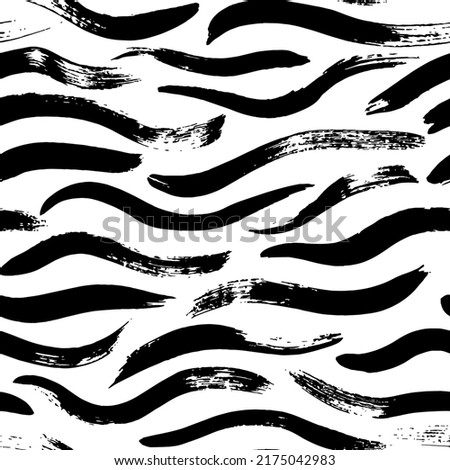 Seamless pattern with horizontal grunge waves. Black curved small lines ornament. Ocean, river and sea waves motif. Background with organic brush strokes. Hand drawn sea water vector background Stock foto © 