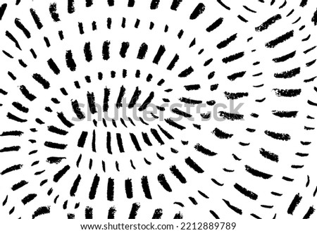 Radiating and concentric lines seamless pattern. Brush drawn small dashes in circle shape. Black vector dots in circle form. Abstract geometric doodle background. Spirals background. 