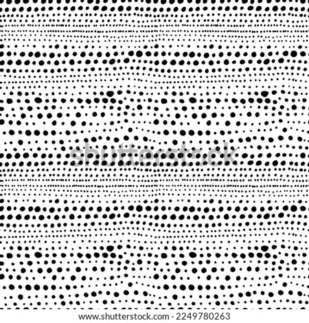 Doodle dotted lines seamless pattern. Black and white polka dots pattern. Small vector circles in a row. Horizontal stripes with round shapes. Simple monochrome geometric ornament. Abstract background