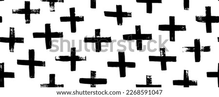 Hand drawn crosses seamless pattern. Vector trendy graphic design. Abstract geometric background with brush strokes. Cross and plus symbols. Hipster monochrome texture. Simple pattern. 