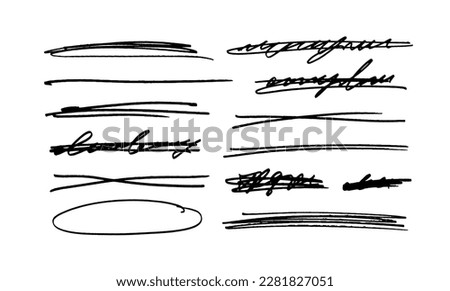Strikethrough and unreadable text isolated on white background. Hand drawn vector scribble lines drawn with pen or pencil. Abstract handwritten unreadable calligraphy with strikethrough.
