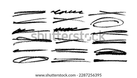Marker pen underline and strikethrough strokes. Hand drawn collection of different scribble lines and brush strokes. Crosses, oval and strikethroughs. Vector black ink illustration of scribbles.