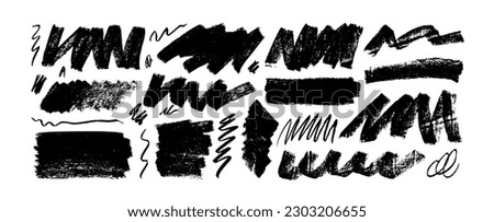 Charcoal bold zigzag lines and scribbles. Brush drawn vector scratches, scribbles, bold various shapes. Childish drawing bold strokes. Grunge pen scratches collection, graffity style shapes.
