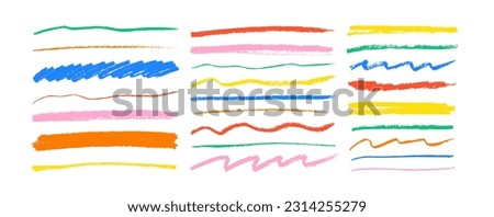 Multi colored charcoal pencil scribble vector set. Childish drawing. Doodles and curved lines, straight thin strokes. Colorful pencil sketchy lines. Grungy smears and rough crayon strokes.