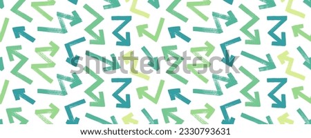 Various bold brush drawn green arrows seamless pattern. Hand drawn different straight lines with angles, bold lightning shaped arrows. Seamless abstract geometric pattern in sketchy grunge style.