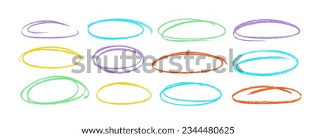 Multi colored ovals and bubbles to circle and highlight text. Set of hand drawn colorful vector doodle ellipses. Different brush drawn black circles, marker round elements isolated on white background