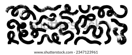 Bold curved lines and doodle smears collection. Hand drawn vector curly brush strokes with loops, spirals and swirls. Organic curly lines elements isolated on white background. Squiggles and doodles.