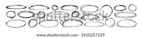 Pen ellipses and circles to emphasize text in hand drawn notes. Doodle round shapes. Vector ovals and ellipses lines to highlight text. Set of various black scribble ovals, bubbles and circles.