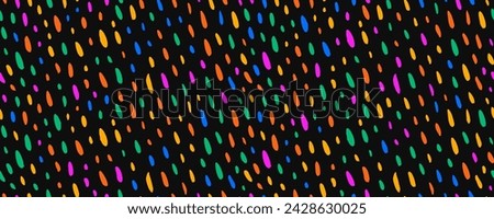 Colorful seamless pattern with brush drawn blobs and spots. Confetti background with various dashes and small doodle lines. Hand drawn simple childish texture for web banner or fabric.