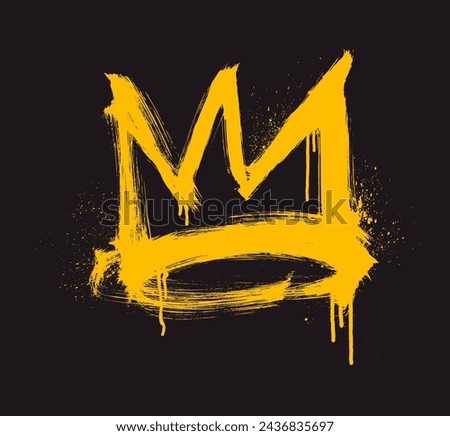 Spray painted graffiti yellow crown sign with drips. Graffiti drawing symbol isolated on white. Grunge bold crown with spray texture. Street art style drawing. Brush drawn grunge rough symbol.