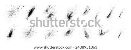 Grunge graffiti spray splashes and drops. Hand drawn vector ink splashes with grain texture and small blots. Splatter paint, drip graffiti, splattered texture. Set of grunge brush drawn elements.