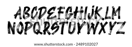 Grunge capital letters, distressed alphabet. Punk and grunge style alphabet. Stencil graffiti font. Bold brush drawn vector typography. Black ink dirty texture capital letters. Retro typeface.