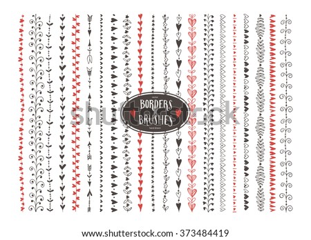Seamless vector decorative doodle heart paintbrushes with Inner and outer corners.Hand drawn ink brushes.Brushes are included in eps.Seamless pattern of different colors for frames for valentines day.