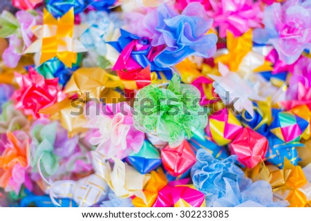 Set ribbon folded into a flower. Wrap coins by hand. I worked for the sacred(ordination ,matriculation ,initiation) in Thailand