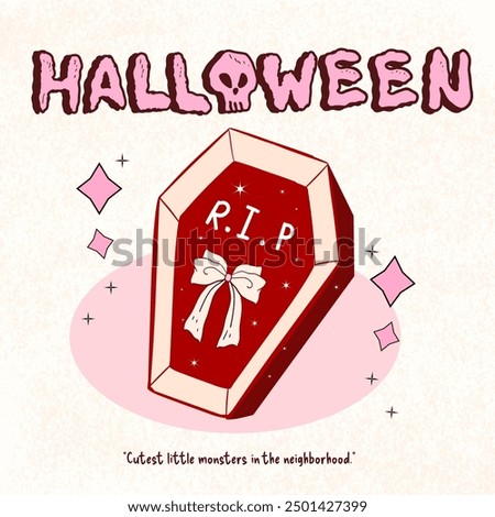 Coffin Halloween clipart, Cute Spooky Ghost , Halloween , Retro vintage Halloween , coquette clipart, Halloween sublimation, cake dessert, A set of hand-drawn icons and illustrations coffin