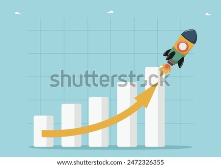 Increase in income and wages, financial growth, improvement of economy, profitability of investment portfolio, increase in value of currency, motivation for high results, rocket takes off up chart.