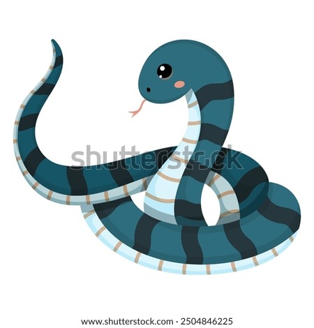 Cute dark blue snake. Colorful suffocating reptile. Chinese New Year symbol. Funny snake character isolated on white background. Vector illustration for card, sticker, calendar.