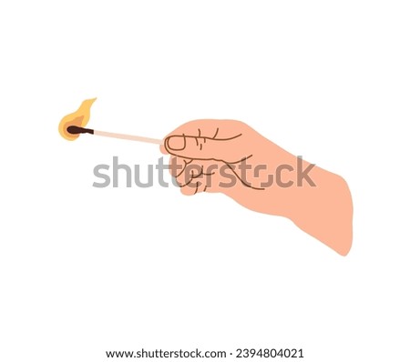 Hand with burning match isolated on white background. Vector illustration in flat style