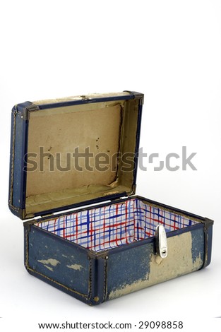 Vintage generic luggage from the 1950s, open on white