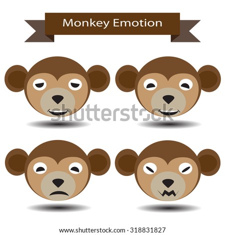Four Emotion of monkey face show feeling sad, enjoy  and moody