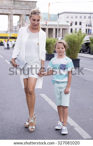 BERLIN, July 7, 2015 - Actress Xenia Seeberg with her son Philip-Elias Martinek. Berlin Fashion Week Spring / Summer 2016