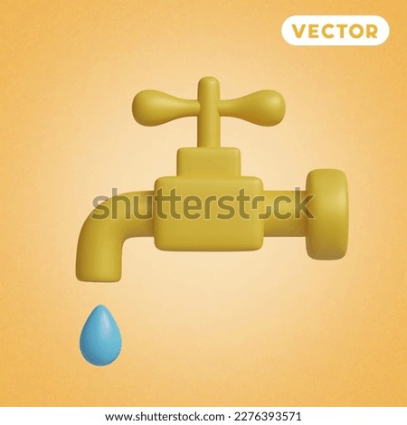 faucet 3D vector icon set, on a orange background