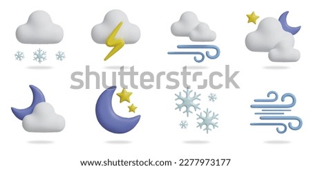 weather 3D vector icon set.
climate,clouds,thunder,wind,star and moon,snowflake
