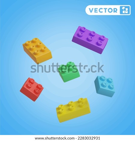 brick block toys 3D vector icon set, on a blue background