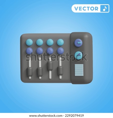 music mixer 3D vector icon set, on a blue background