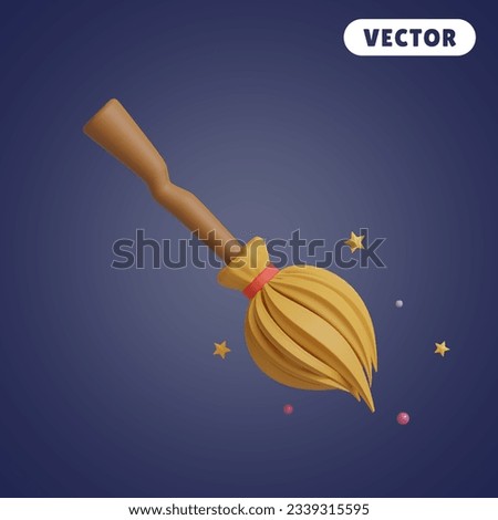 magic broom 3D vector icon set, on a navy blue background