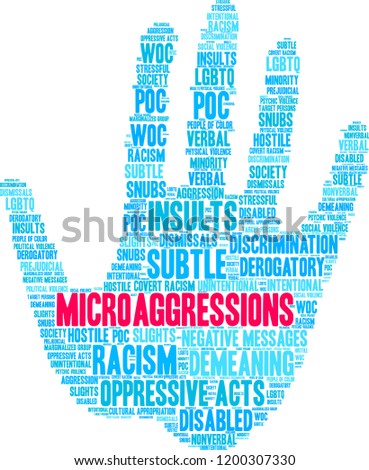 Microaggressions word cloud on a white background. 